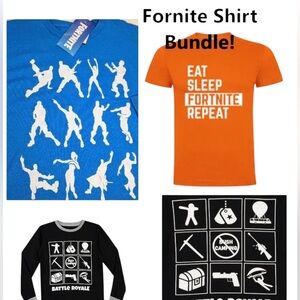 Fortnite Boys T-Shirt Bundle - Youth  M, L & XL 2 Short Sleeve + 1 Long Sleeve
